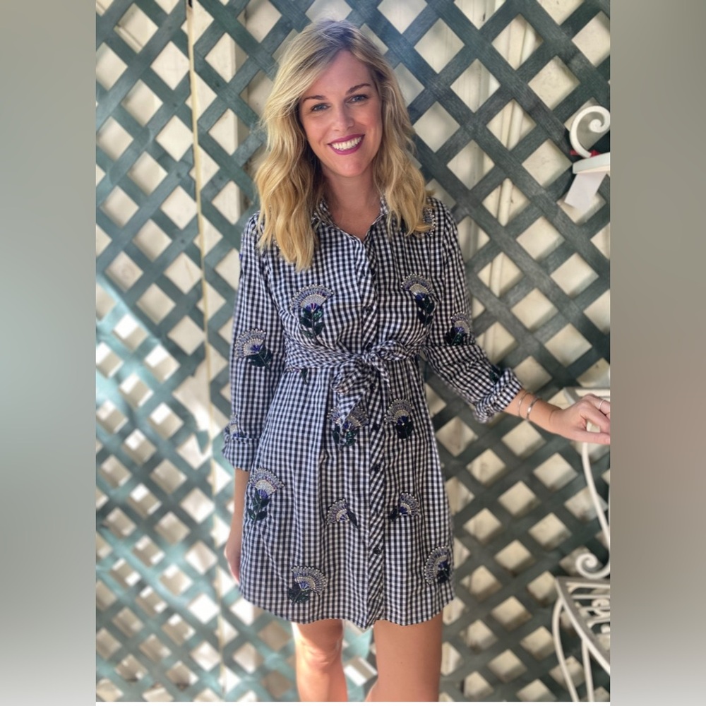 Embellished Black & White Checked Dress